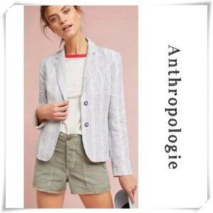 Anthropologie  Cartonnier Striped Linen Coastal Jacket White Size 2 OB 821754